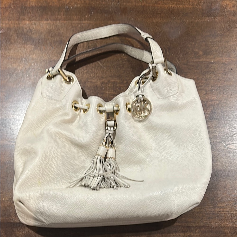 Michael Kors Cream Shoulder Bag with Gold Accents